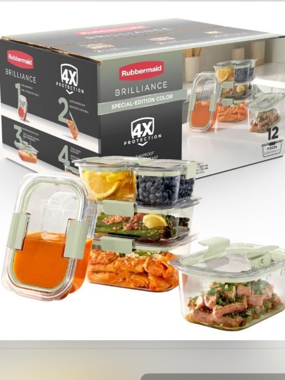 NIB Rubbermaid Brilliance Clear Food Storage Set  Sage Green Latches no offers